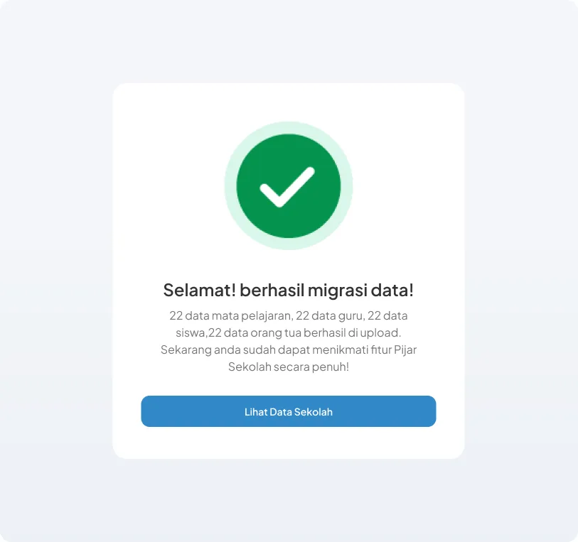 Step 7: Data migration successful modal