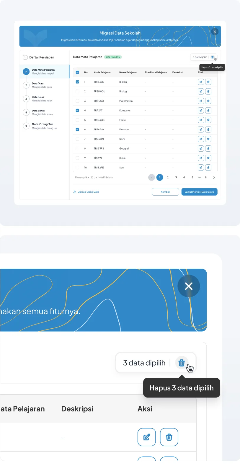 Step 1: Checklist data to be deleted